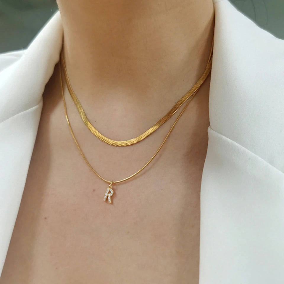 Letty Stainless Steel Gold Plated Diamond Alphabet Pendants - House of Modoe