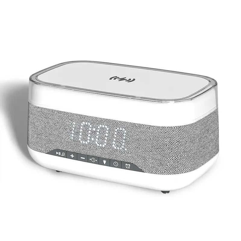 Multifunctional Alarm Clock with Wireless Charger, Bluetooth Speaker and Light