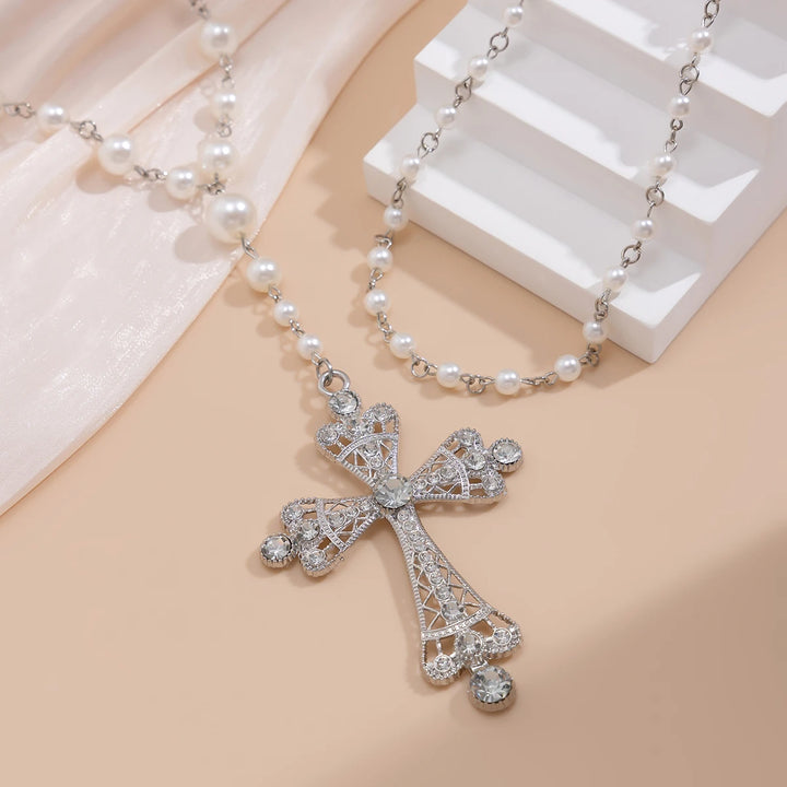 Collier Croix en Perles à 2 Couches Vera